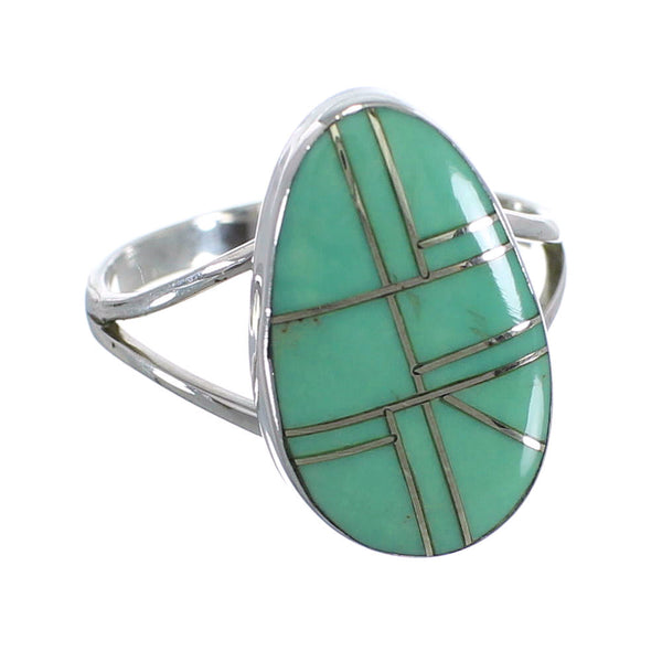 Authentic Sterling Silver And Turquoise Inlay Ring Size 7-1/4 WX58773